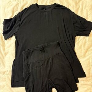 Black Women's T-Shirt and Shorts Set